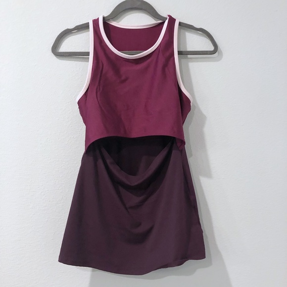 Fabletics Luana Two Tone Maroon Tank Top - Picture 2 of 8